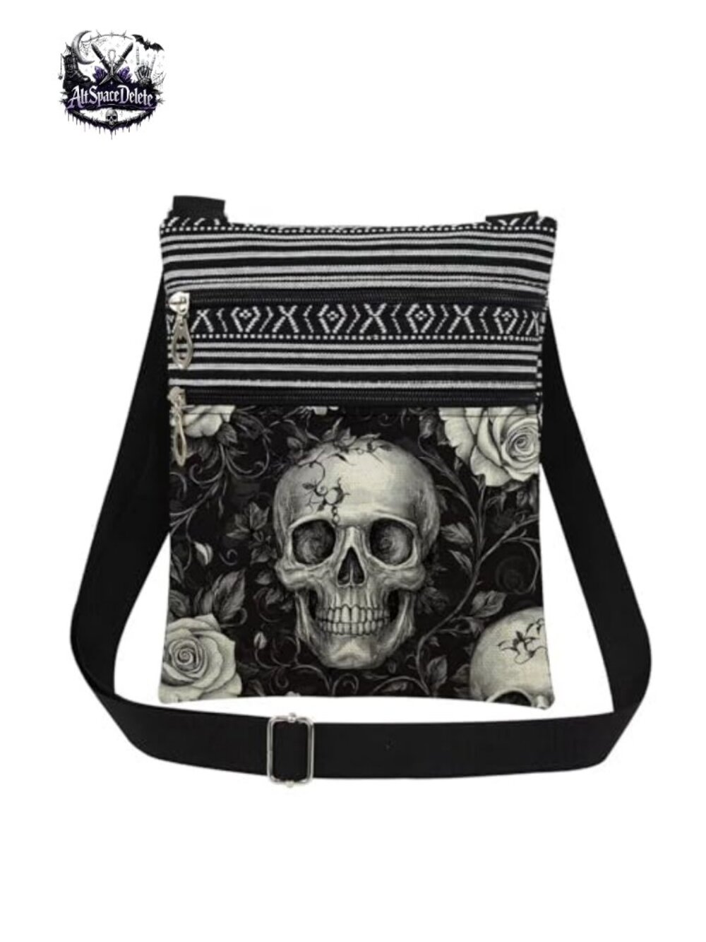 Skull Crossbody Bag Polyester Adjustable Strap Zip Pouch Halloween Gift